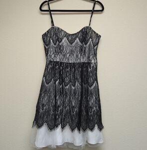 City Chic Black & White Lace Tea Length Strapless Sweetheart Dress